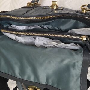 Coach Slate Blue Leather Shoulder Bag with Gold Accents